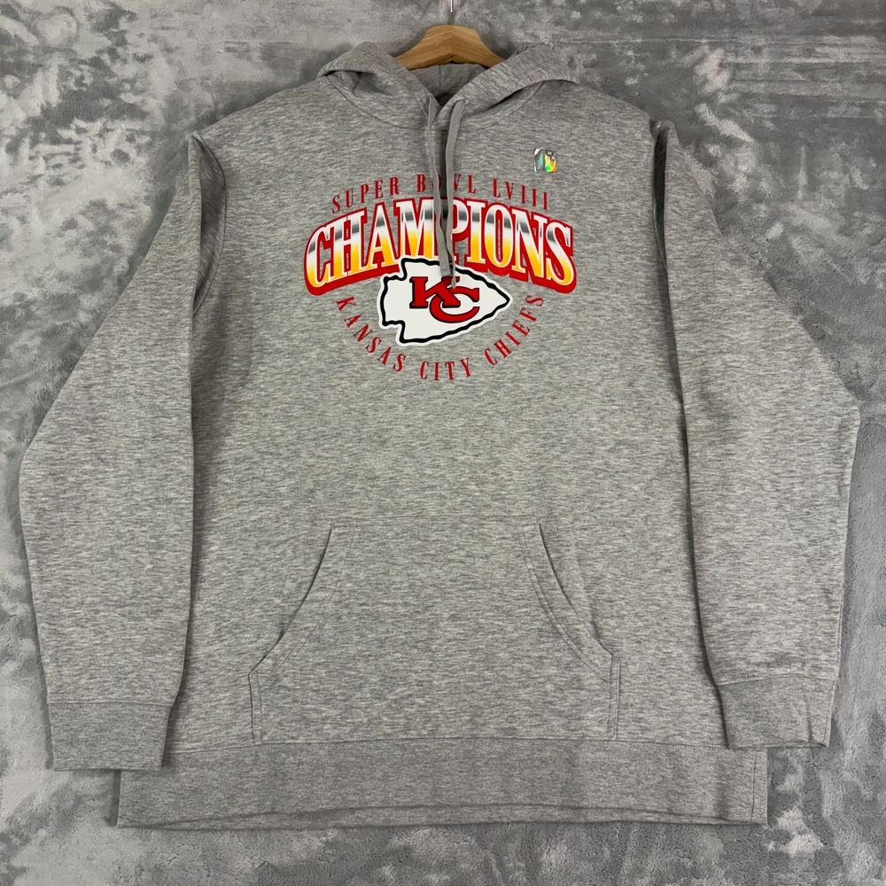 Kansas City Chiefs Fanatics Super Bowl LVIII Champions Hoodie Gray Size 2XL NWT